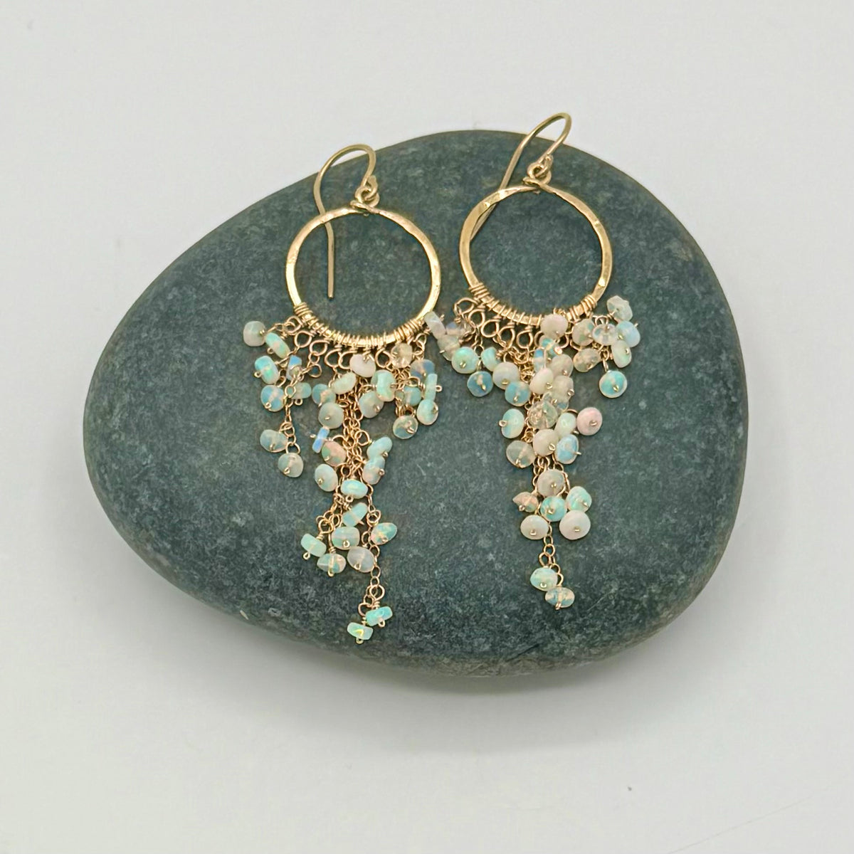 Central Coast Opal Cascade Earrings – Natural Opal Rondelles Hand-Wrapped in 14K Gold Fill