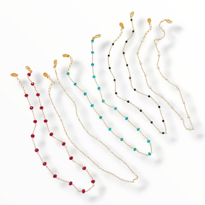 Gemstone Station Chain Necklace – Ruby, Blue Opal, Jelly Opal, Pearl & Black Spinel | 14K Gold Filled