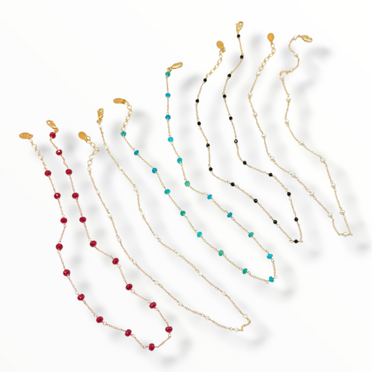 Gemstone Station Chain Necklace – Ruby, Blue Opal, Jelly Opal, Pearl & Black Spinel | 14K Gold Filled