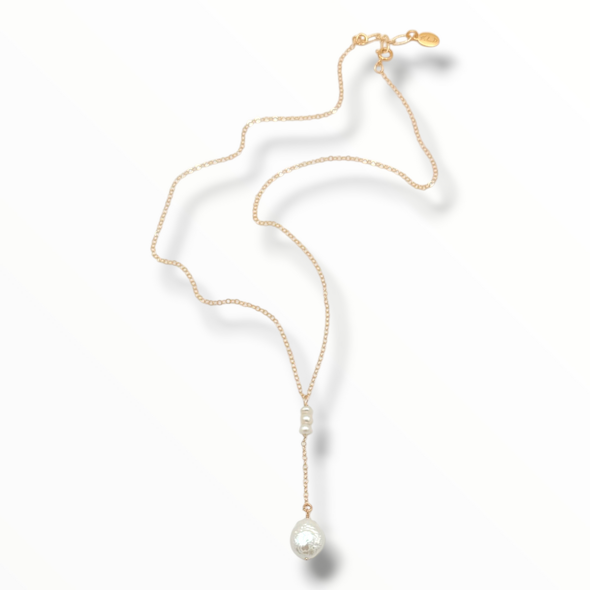 Tidal Drop Lariat Necklace – Baroque Pearl or Organic Gold Disc