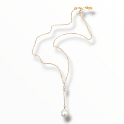 Tidal Drop Lariat Necklace – Baroque Pearl or Organic Gold Disc