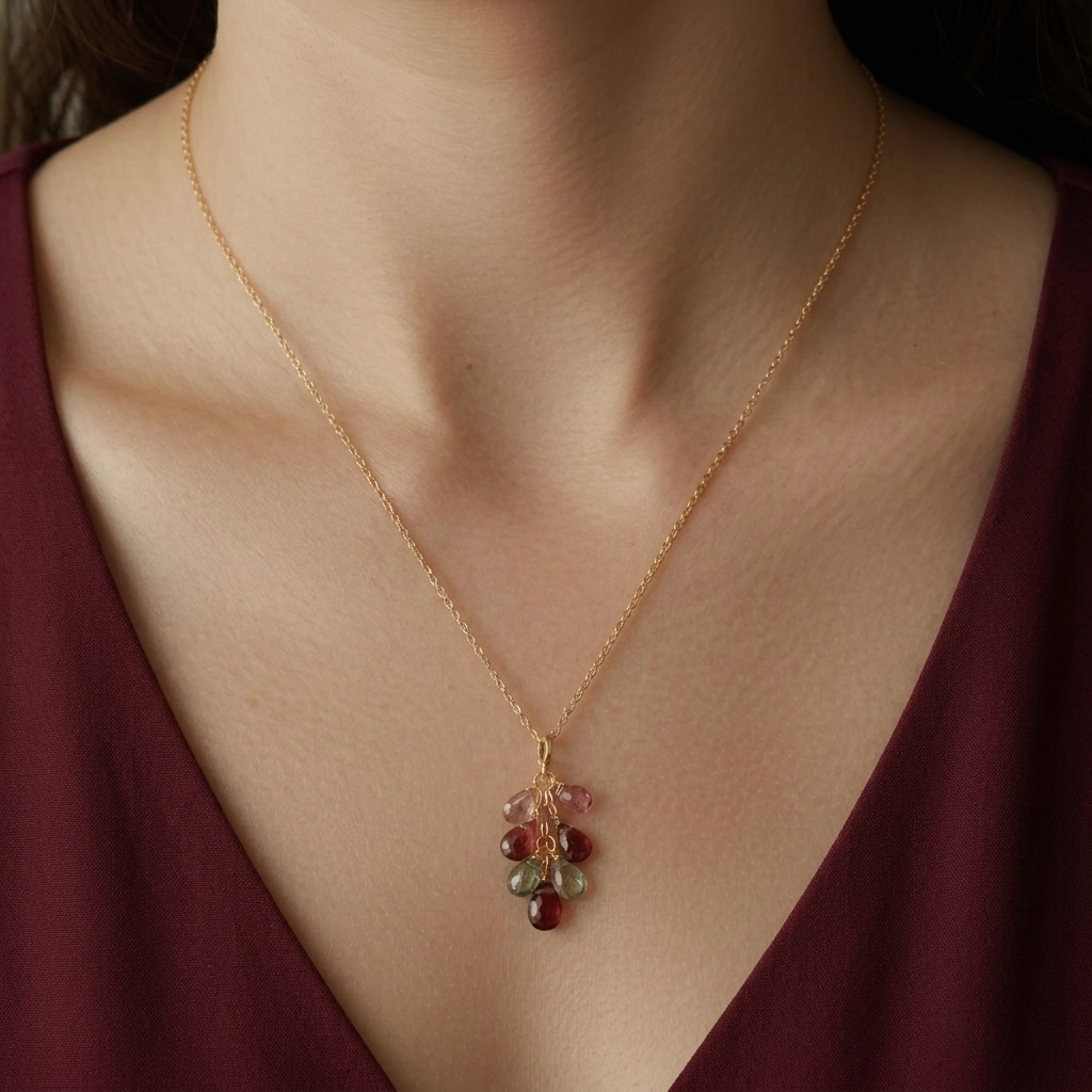Gemstone Raindrop Necklace – Citrine, Tourmaline or Tanzanite Moonstone .