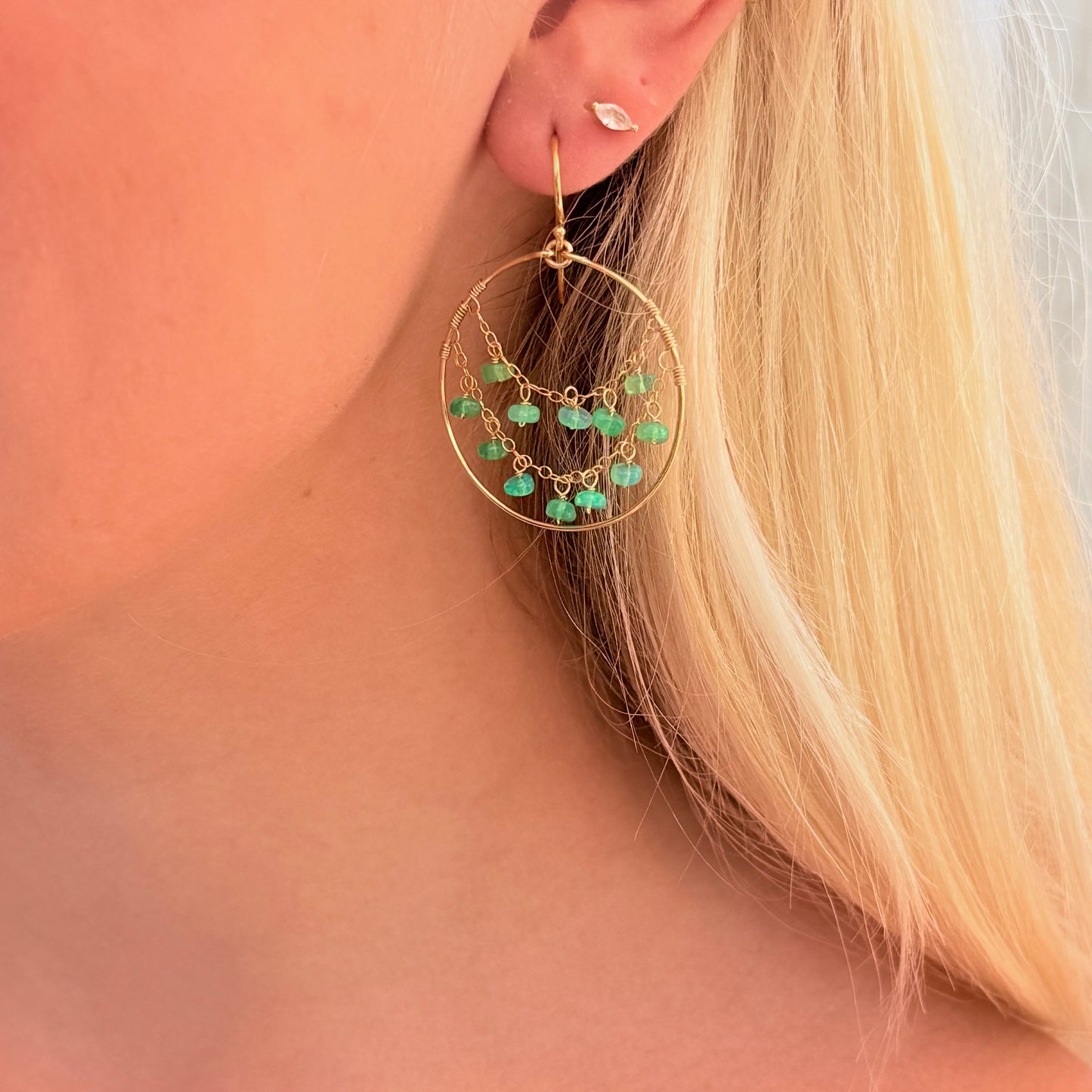Green Opal Hoops