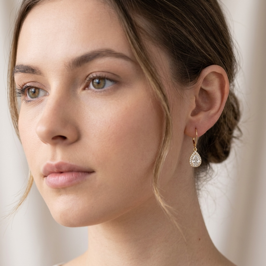 Zircon Pear Halo Lever-Back Earrings