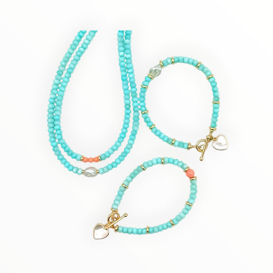 Adjustable Blue Shell Choker with Gold Accents