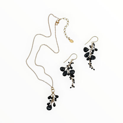 Black Spinel Cluster Necklace – 14K Gold Filled by Flying Lizard Design