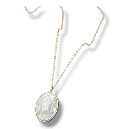 Carved Mother of Pearl Blessed Mother Necklace