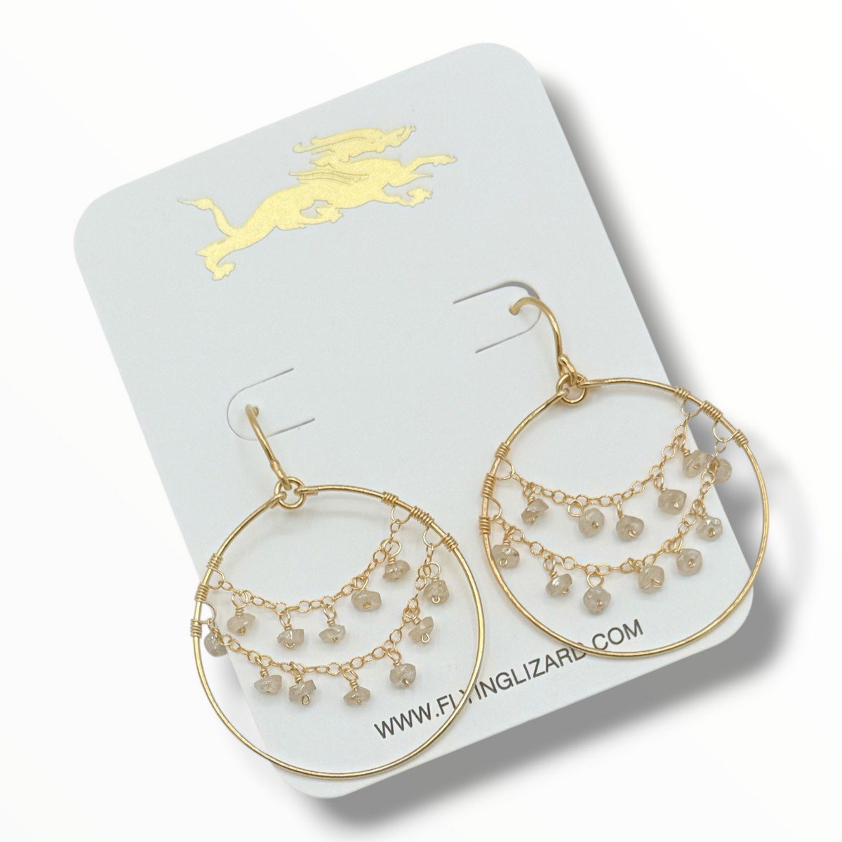 Delicate Gem or Pearl  Draped Gold Hoops