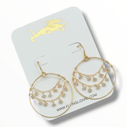 Delicate Gem or Pearl  Draped Gold Hoops
