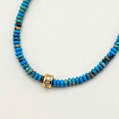 Blue Jasper Heishi Necklace with Gold Accent