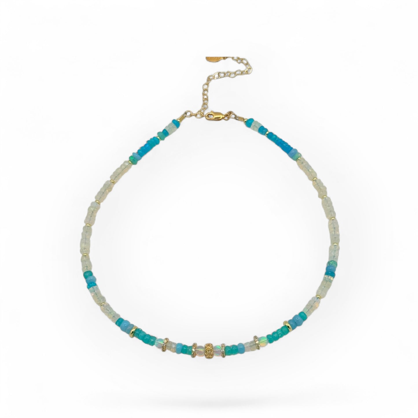 Multi-Shade Opal Beaded Necklace with Gold Accents