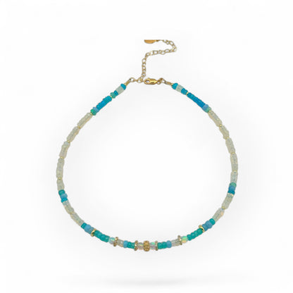 Multi-Shade Opal Beaded Necklace with Gold Accents