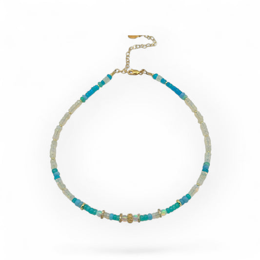 Multi-Shade Opal Beaded Necklace with Gold Accents