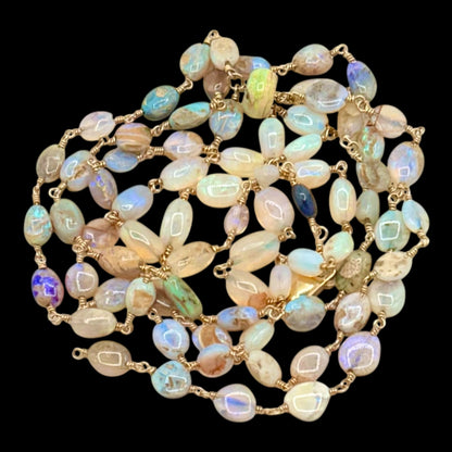 Rare Australian Opal Pebble 36” Lariat Necklace