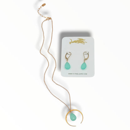 Gold Crescent Moon & Gem Drop Necklace