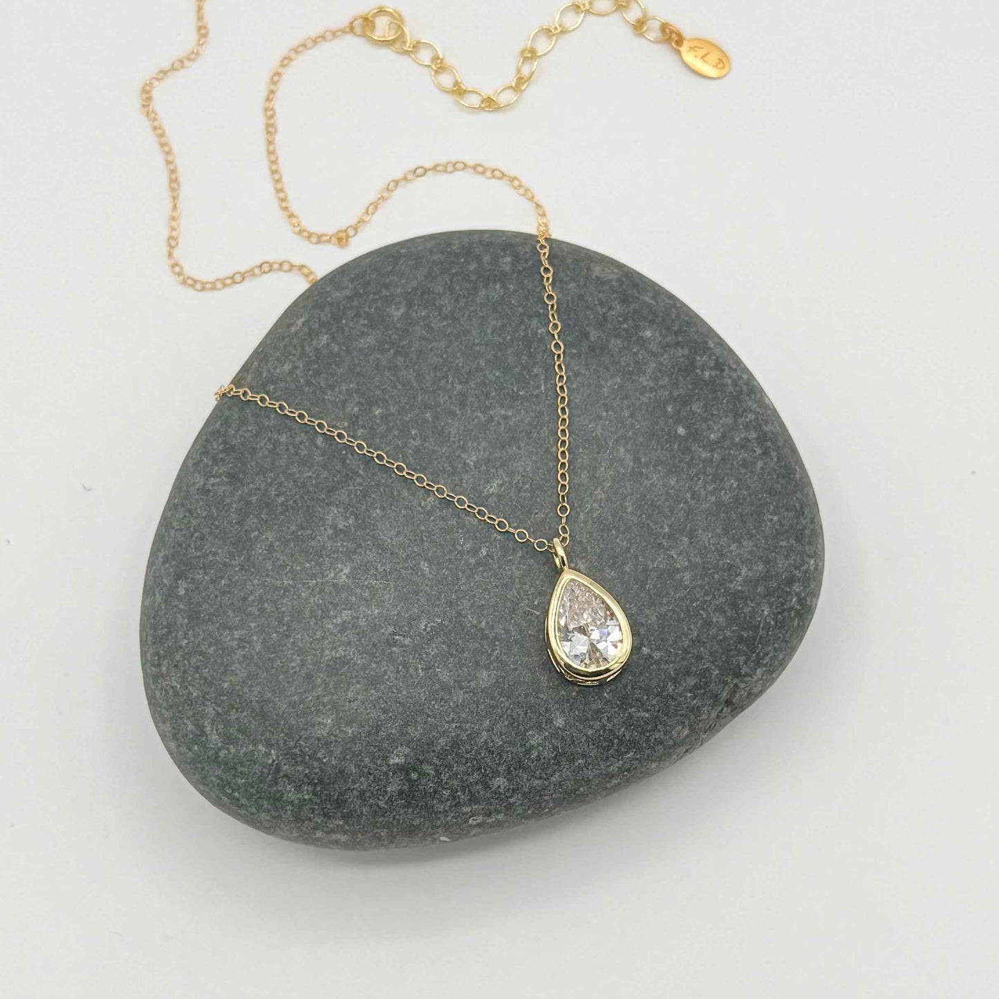 Pear Zircon Necklace with 14k Gold Fill Chain