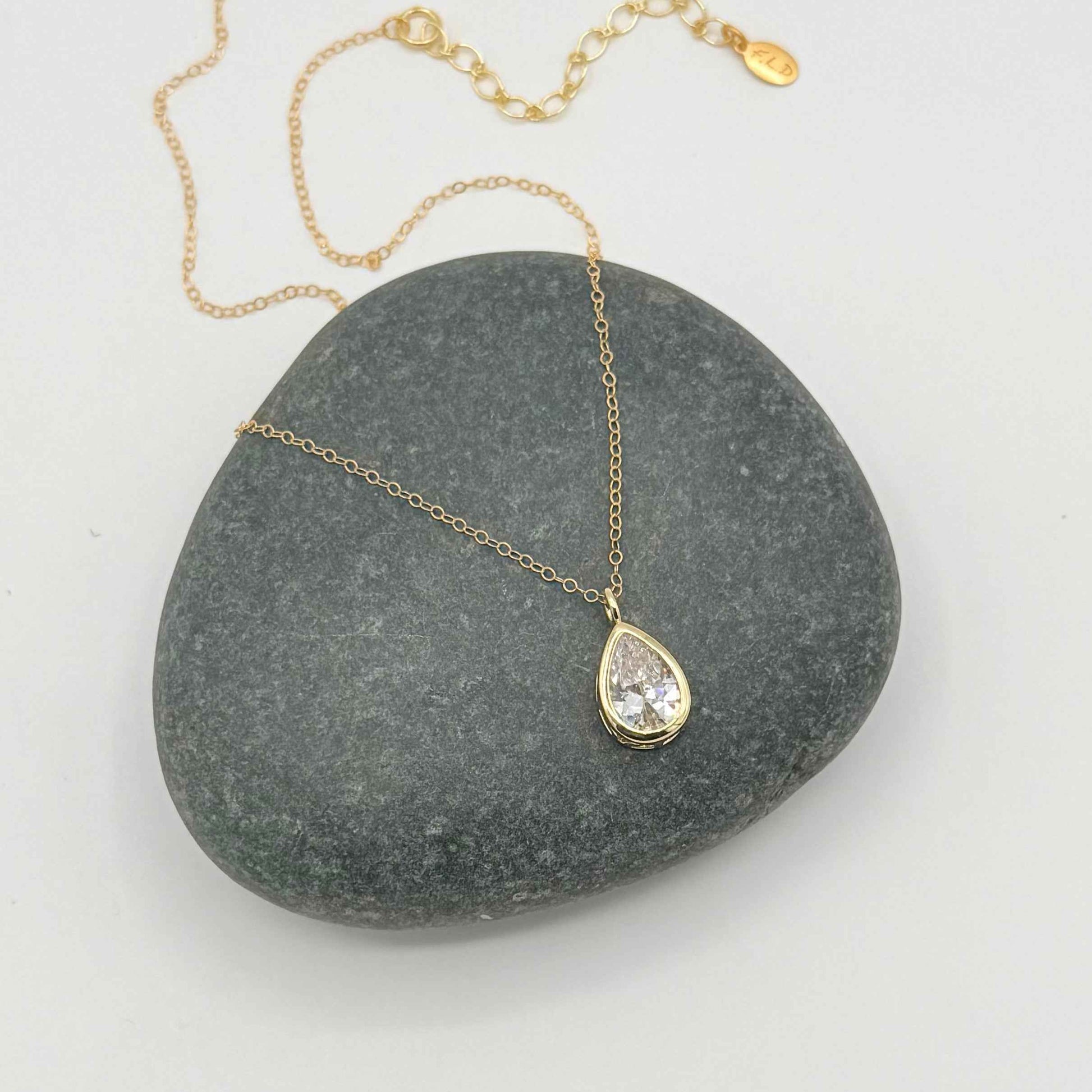 Pear Zircon Necklace with 14k Gold Fill Chain
