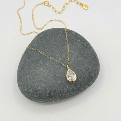 Pear Zircon Necklace with 14k Gold Fill Chain