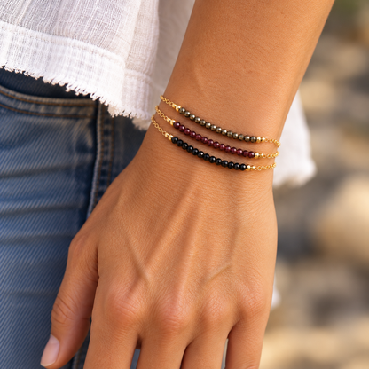 Minimilist 2mm  Gemstone Bracelets | Pyrite, Garnet & Black Spinel