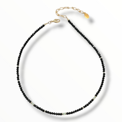 Black Spinel or Sand Quartz Chokers with Opal accents .