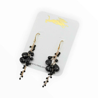 Midnight Black Spinel Gold Waterfall Earrings