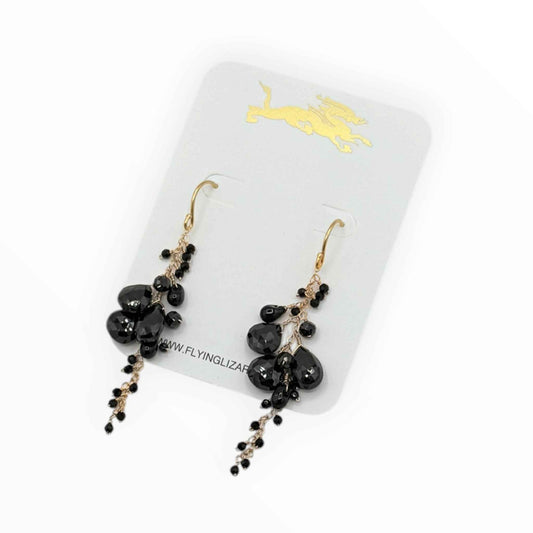 Midnight Black Spinel Gold Waterfall Earrings