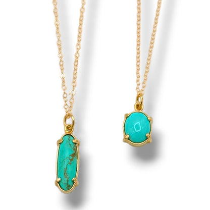 Turquoise Prong-Set Necklace – Oval or Slender Gold Pendant