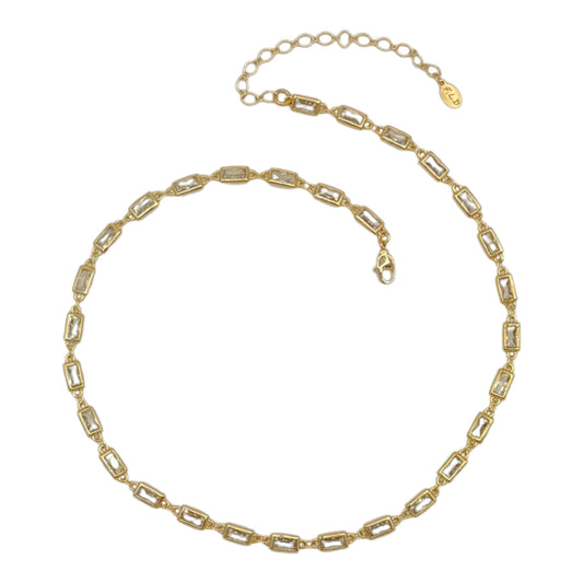 Gold Zircon Rectangle Chain Necklace