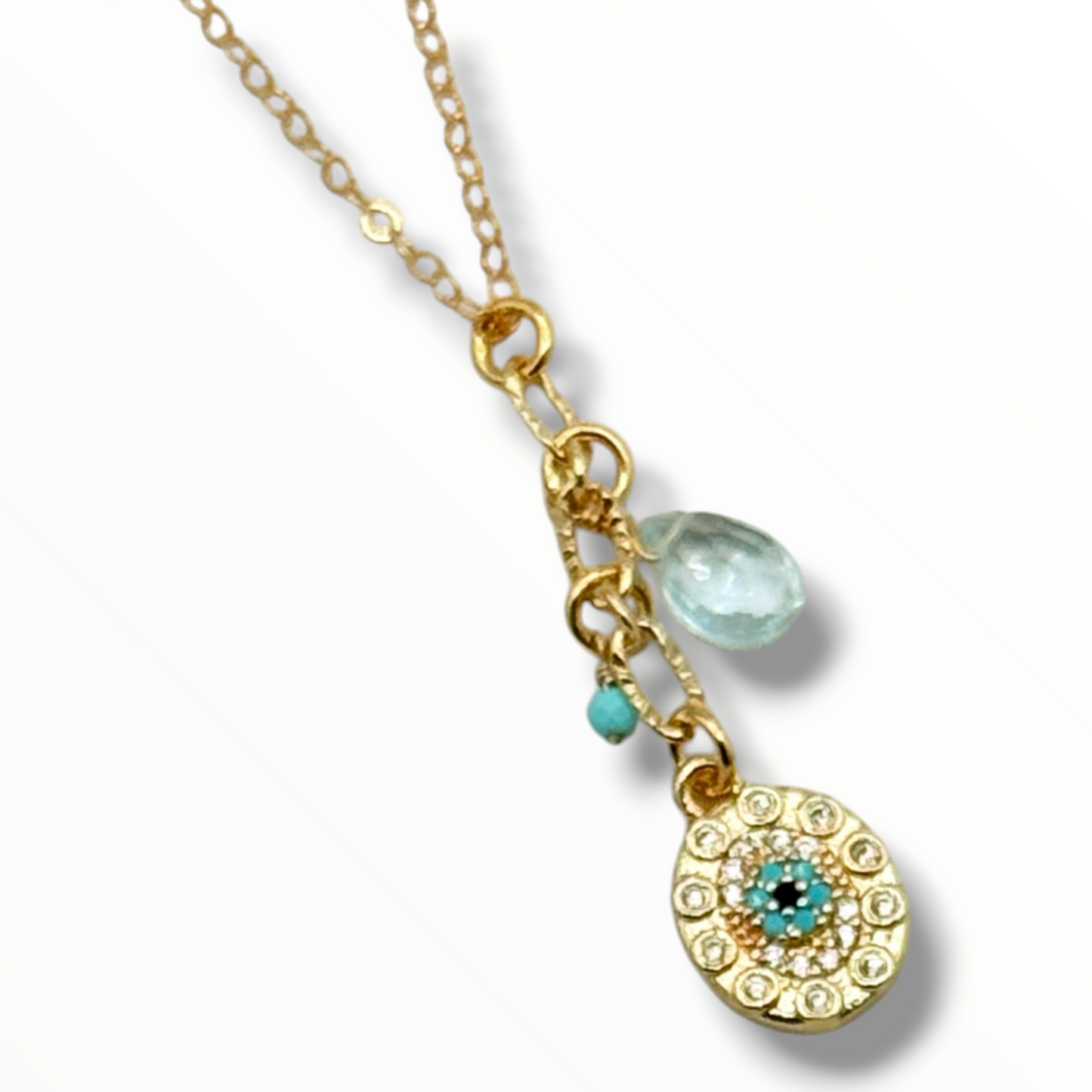 Modern Talisman Gemstone Necklace – Turquoise & Gold Charms