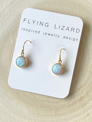 Round 6mm white opal earrings