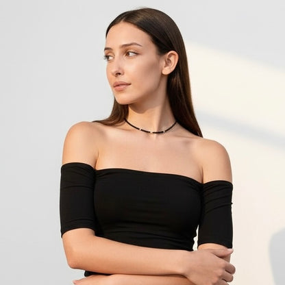 Black Spinel or Sand Quartz Chokers with Opal accents .