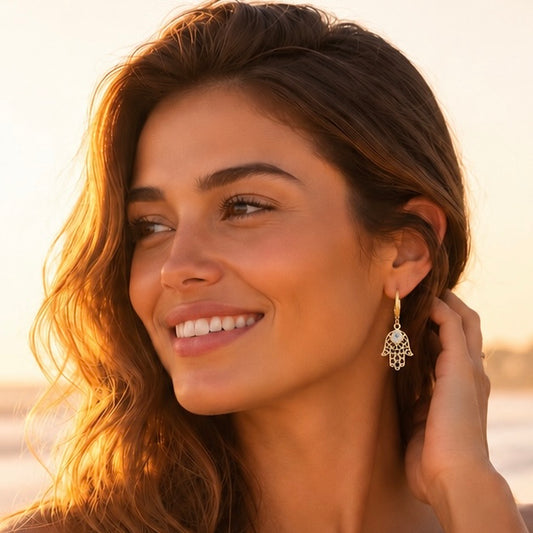 Hamsa Eye Amulet Gold Earrings