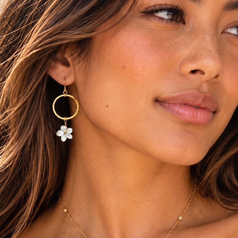 Meet Me at the Ocean – Carved Mother of Pearl Flower Earrings