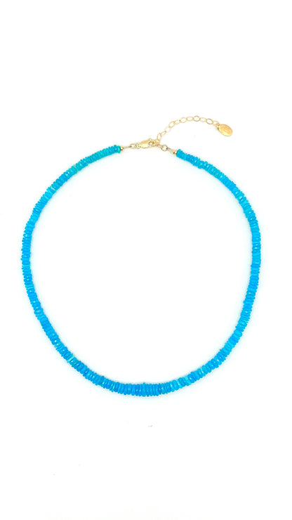 Electric Blue Disc Opal Necklace
