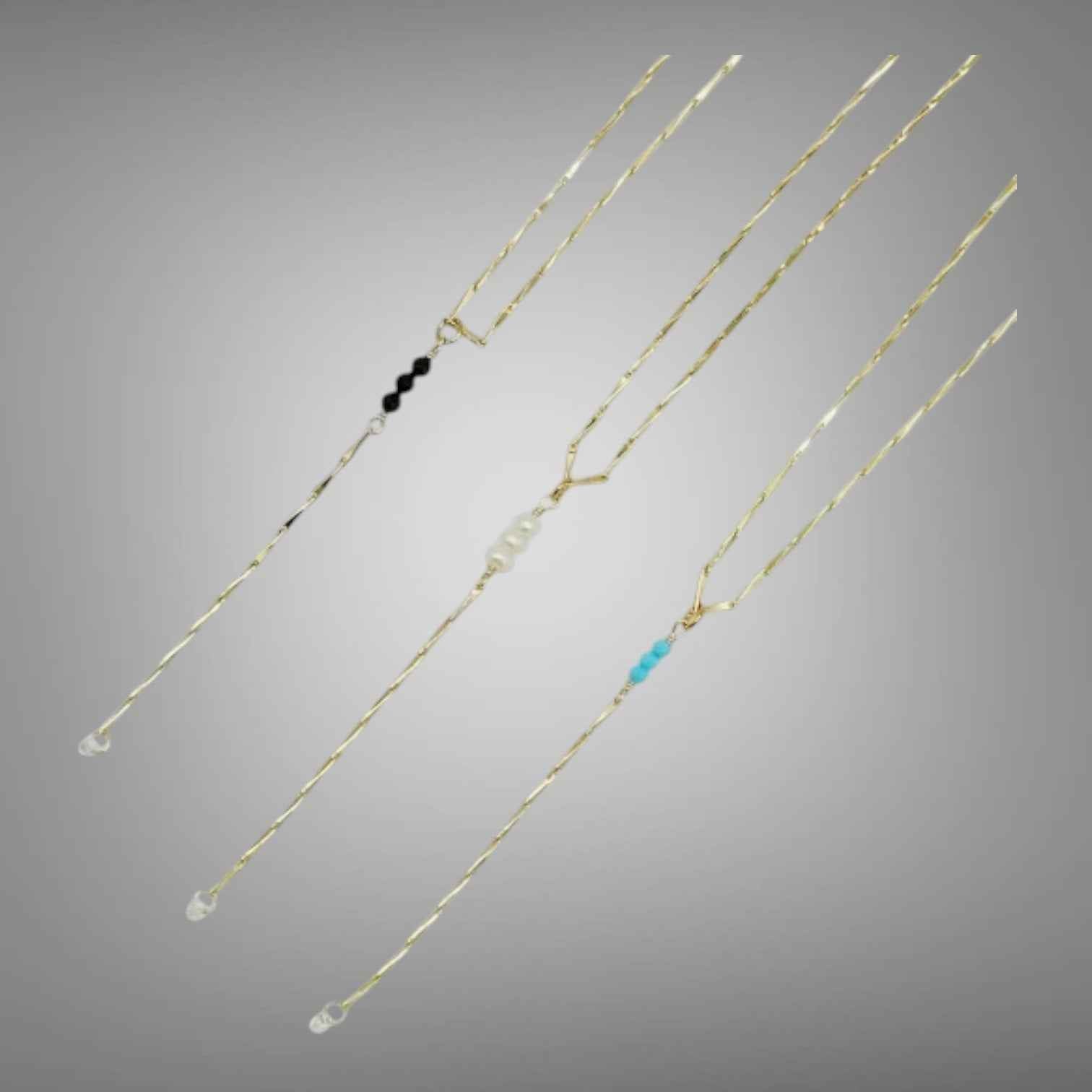 Delicate Gold Icicle Lariat Necklace with Tiny Gemstone Accents