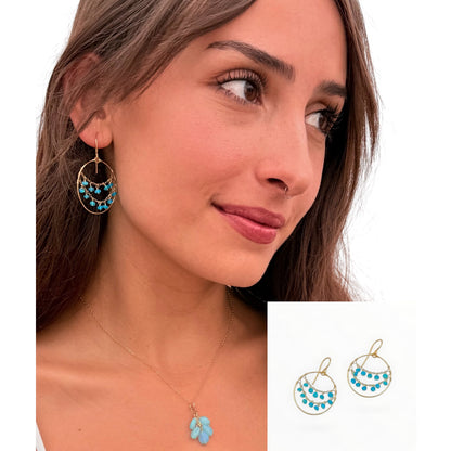 Blue Opal Draped Gold Hoops