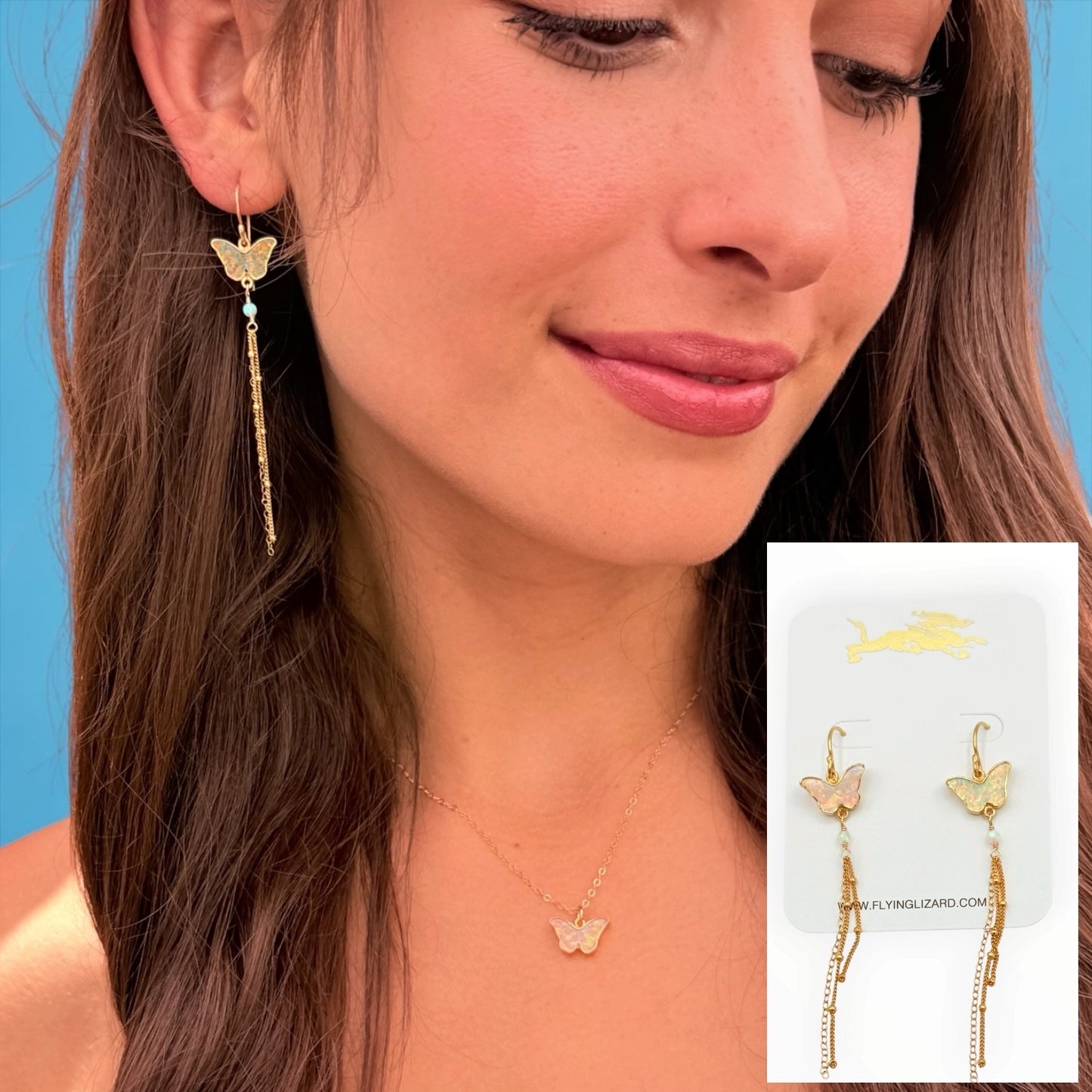 Jelly Opal Butterfly Tassel Earrings