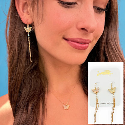 Jelly Opal Butterfly Tassel Earrings