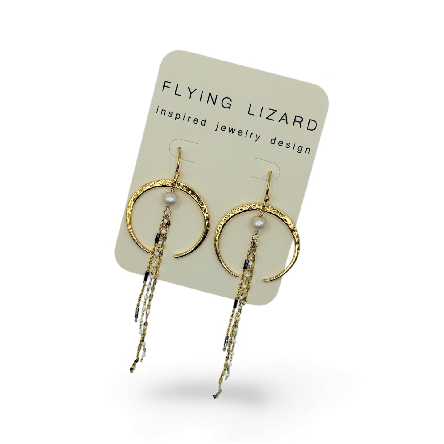 White Pearl Crescent Earrings