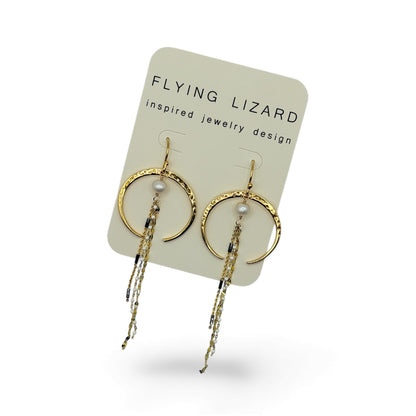 White Pearl Crescent Earrings