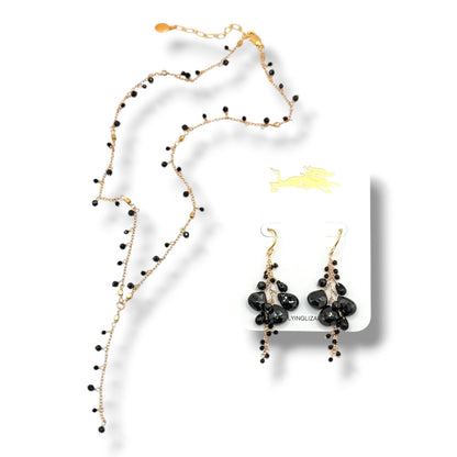 Black Spinel Lariat Necklace