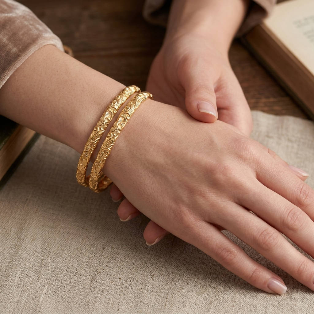Vintage Island Style Floral Gold Bangle