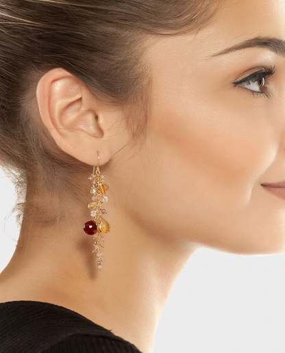 Opal, Citrine & Caramel Garnet Cluster Earrings