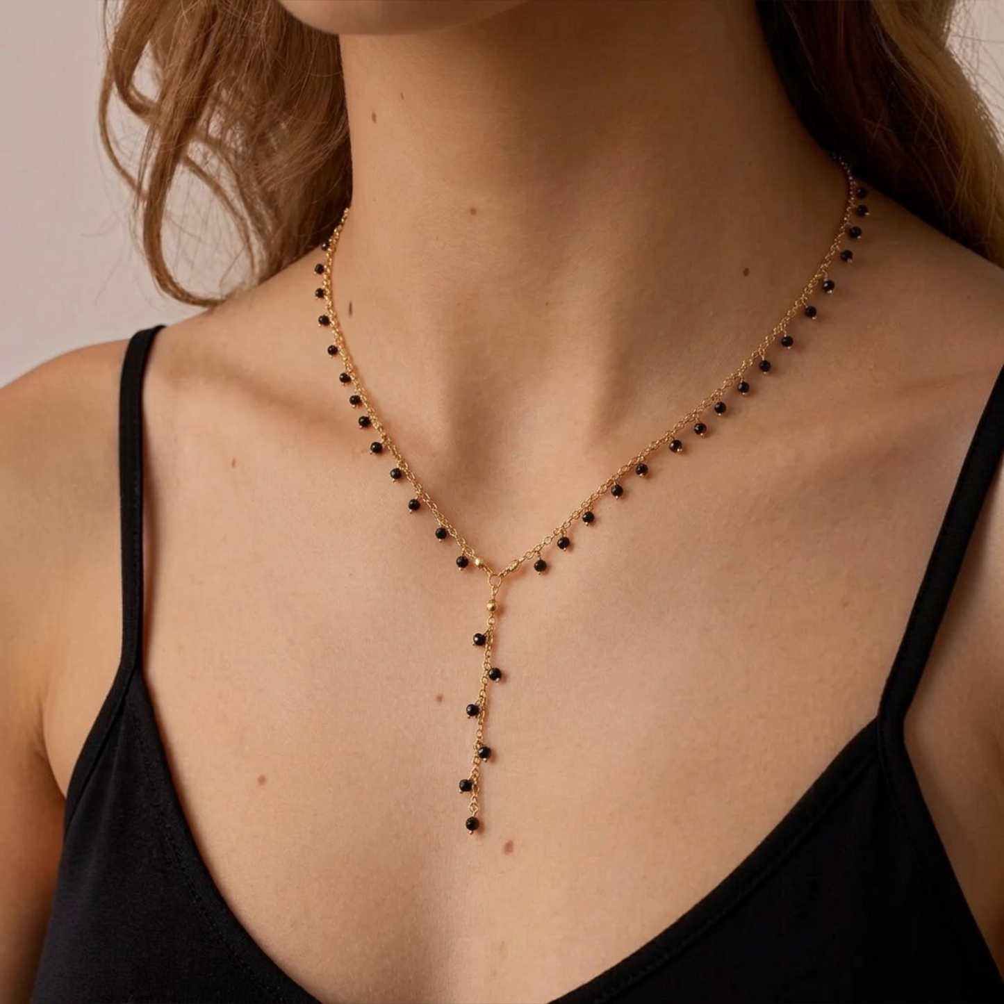 Black Spinel Lariat Necklace