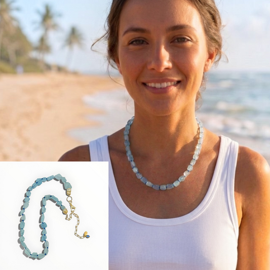 Natural Aquamarine or Tanzanite Double Silk Knotted Gemstone Necklace