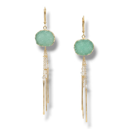Aqua Drusy Gold Dangle Earrings