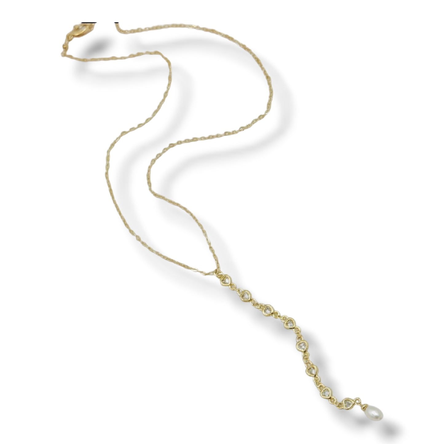 Gold Zircon Diamond Heart Lariat Necklace