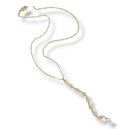 Gold Zircon Diamond Heart Lariat Necklace