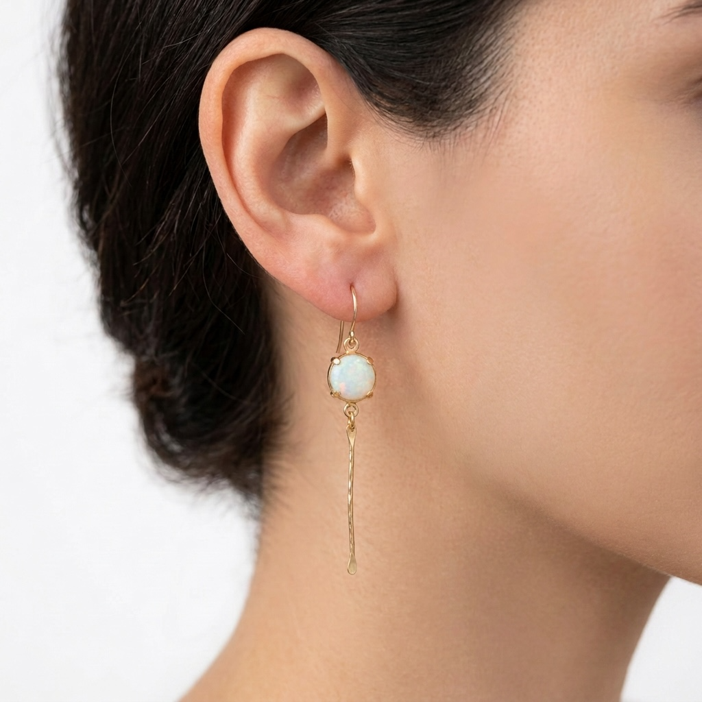 Modern White Opal Drop Earrings