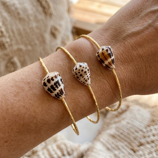 Spinner Cone Shell Bangle | Hebrew Cone Shell Textured Bracelet
